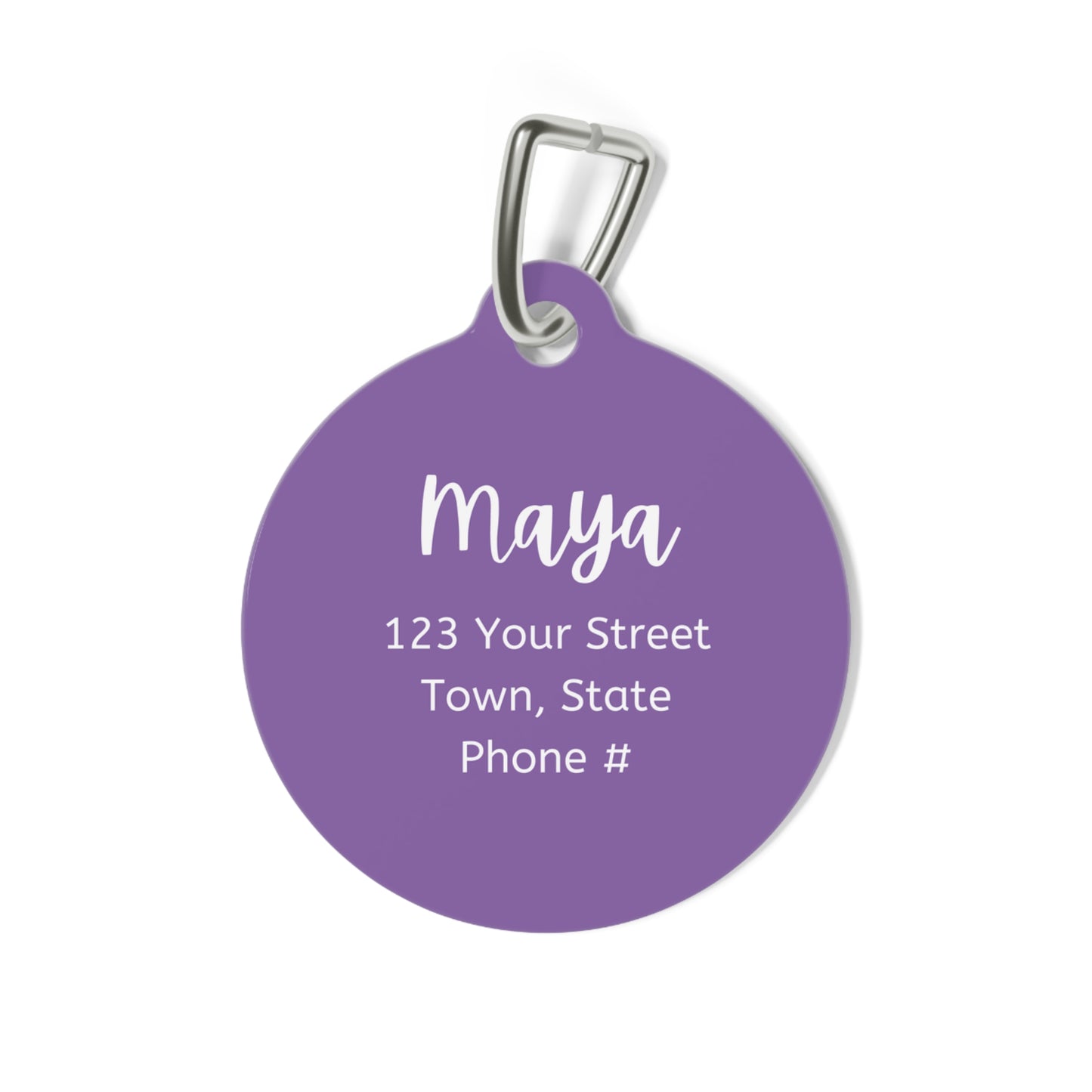 I Am Not Fat I Am Fluffy Purple Metal Pet Name Tag - Custom, Personalized, Durable